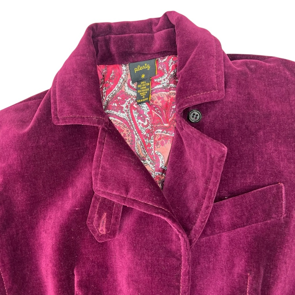 Anthropologie Plenty‎ Y2K Burgundy Velvet Blazer Jacket 4 - Picture 4 of 8